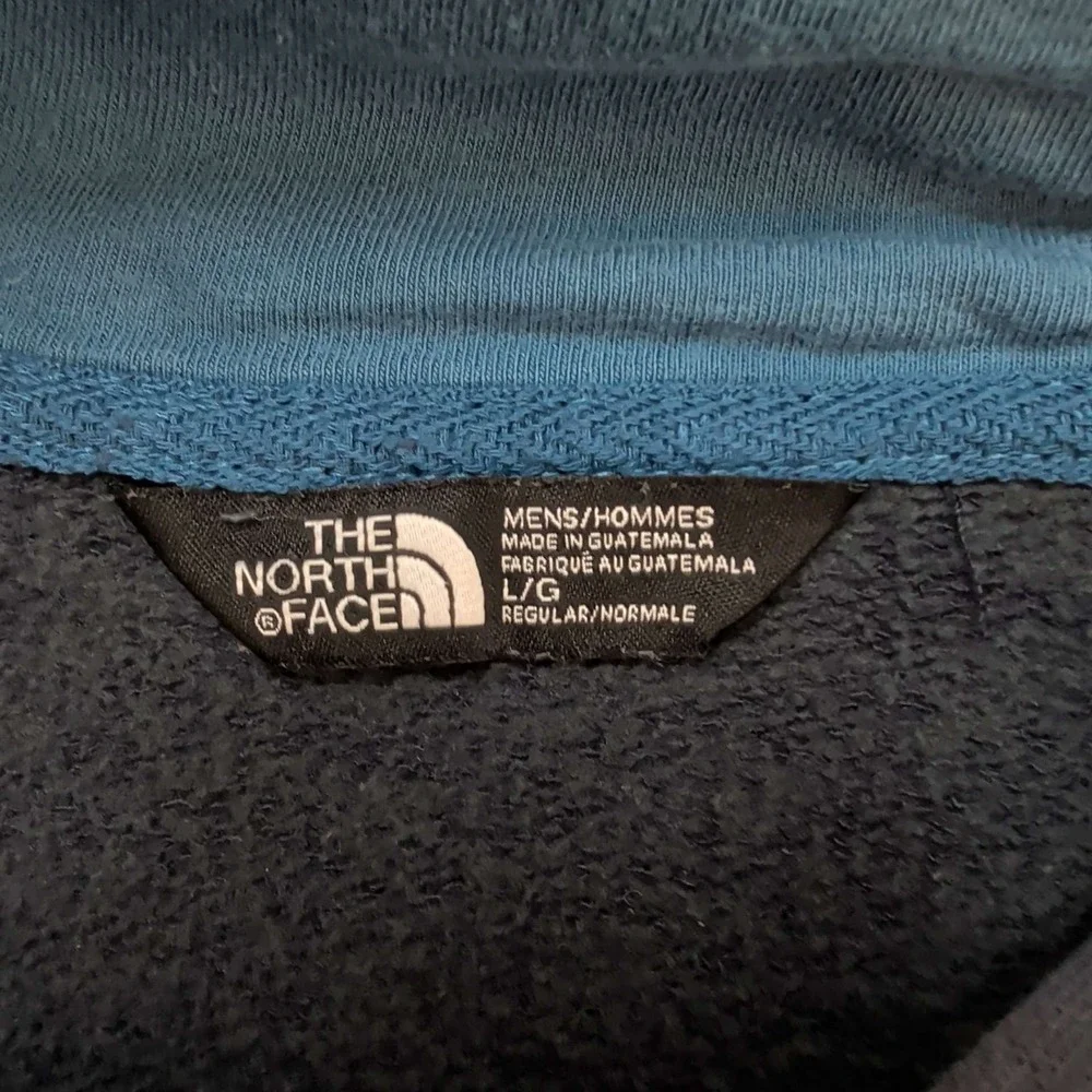 The North Face Hoodie Mens Large Navy Blue Turquoise Graphic Logo Pullover